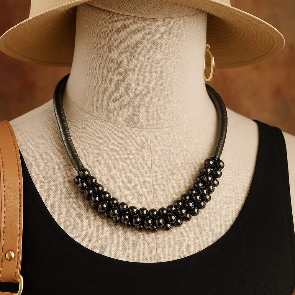 Elegant Black Beaded Necklace
